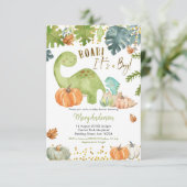 Herfst Pompoen Dinosaurus Baby shower Uitnodigen R Kaart (Staand voorkant)