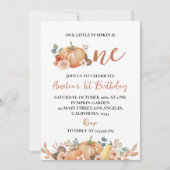 Herfst pompoen draait een eerste verjaardagsuitnod kaart (Voorkant)