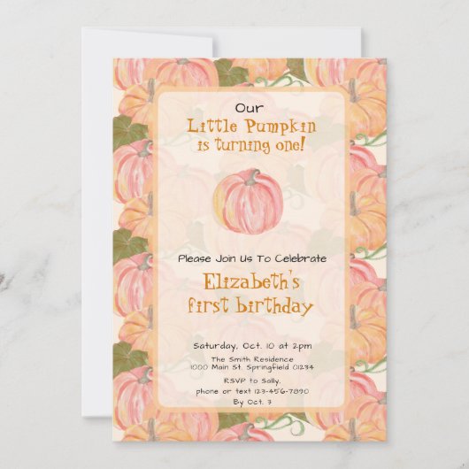 Herfst Pompoen Eerste Verjaardag Custom Foto Kaart (Voorkant)