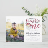 Herfst Pompoen Eerste Verjaardag Party Foto Kaart (Staand voorkant)