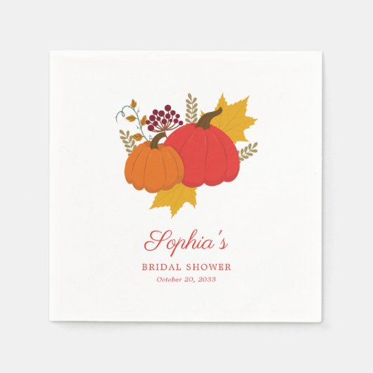 Herfst Pompoen Elegante Script Bruidsborrel Servet (Voorkant)