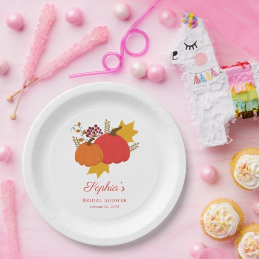 Herfst Pompoen Elegante Script Bruidsdouche Papieren Bordje (Feest)