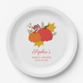 Herfst Pompoen Elegante Script Bruidsdouche Papieren Bordje (Voorkant)