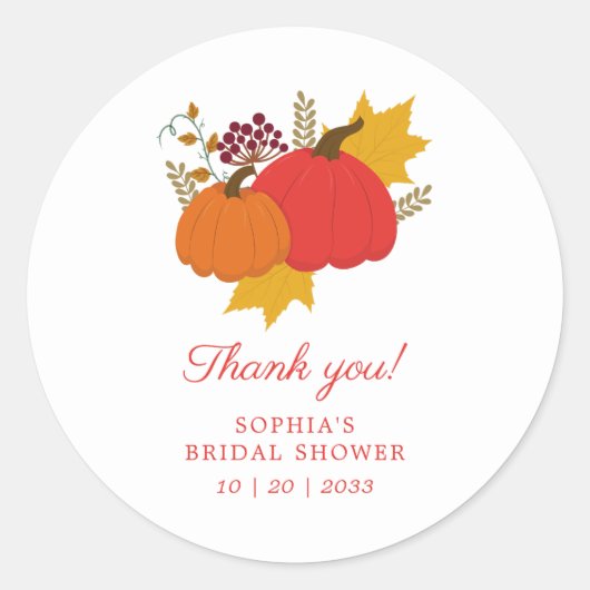 Herfst Pompoen Elegante Script Bruiloft Feest Favo Ronde Sticker (Voorkant)