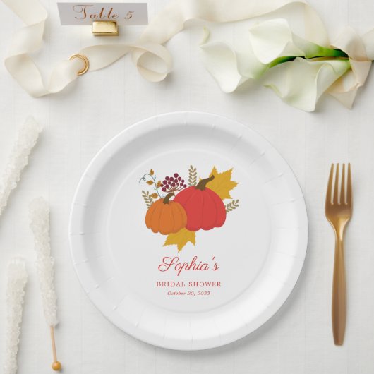 Herfst Pompoen Elegante Script Bruiloft Feest Papieren Bordje (Huwelijk)
