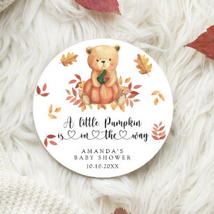 Herfst Pompoen en Beer Baby shower Ronde Sticker