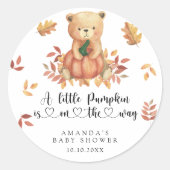 Herfst Pompoen en Beer Baby shower Ronde Sticker (Voorkant)
