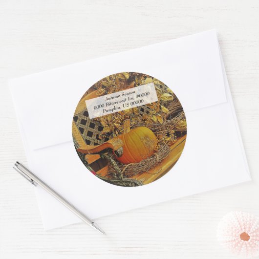 Herfst / pompoen en bitterzoete wijn / envelopslui ronde sticker (Envelop)