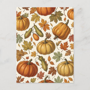 Herfst Pompoen en Blad Naadloos Patroon Briefkaart