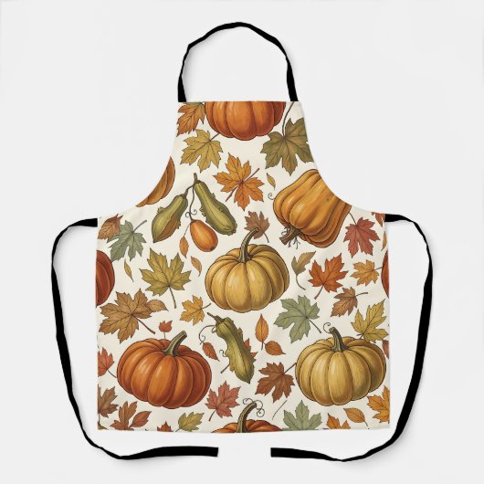 Herfst Pompoen en Blad Naadloos Patroon Schort (Voorkant)