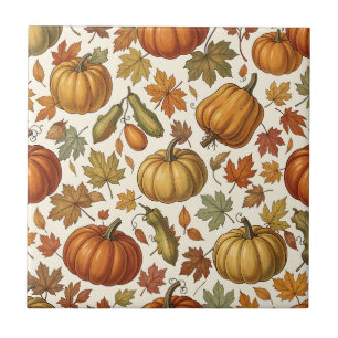 Herfst Pompoen en Blad Naadloos Patroon Tegeltje