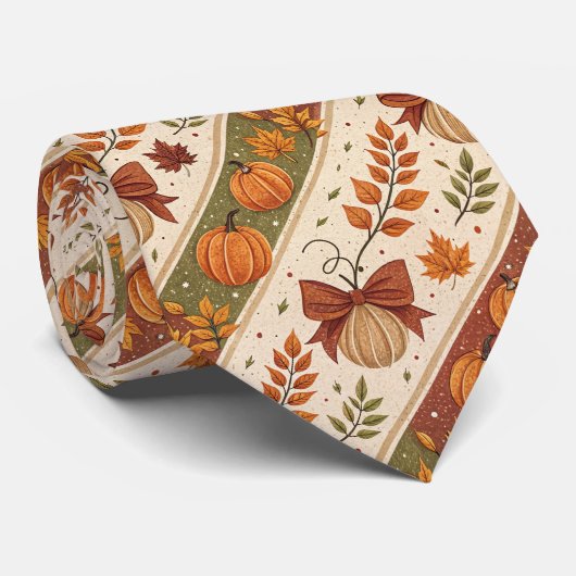 Herfst Pompoen en Bladeren Val Patroon Stropdas (Opgerold)