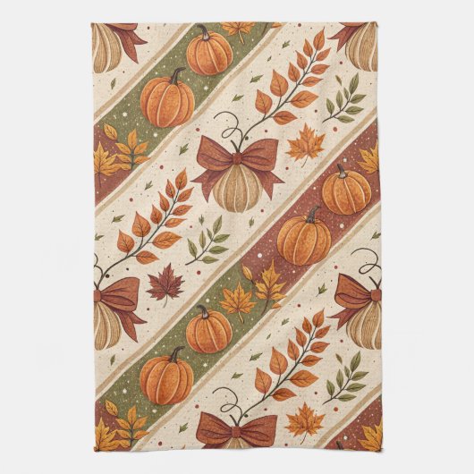 Herfst Pompoen en Bladeren Val Patroon Theedoek (Verticaal)