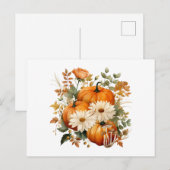 Herfst pompoen en bloem illustratie feestdagenkaart (Voorkant / Achterkant)