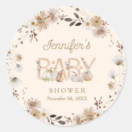 Herfst Pompoen en Bloemen Baby shower Ronde Sticker