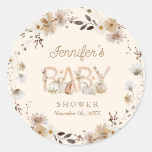 Herfst Pompoen en Bloemen Baby shower Ronde Sticker