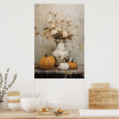 Herfst Pompoen en Bloemen Stilleven Schilderen Poster (Keuken)