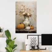 Herfst Pompoen en Bloemen Stilleven Schilderen Poster (Thuiskantoor)
