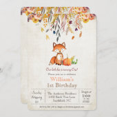 Herfst Pompoen en Fox 1e Verjaardagsuitnodiging Kaart (Voorkant / Achterkant)