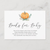 Herfst Pompoen en groen Boeken voor Baby shower Informatiekaartje (Voorkant)