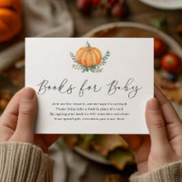 Herfst Pompoen en groen Boeken voor Baby shower Informatiekaartje