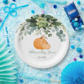 Herfst pompoen en groen eucalyptus baby shower papieren bordje (Feest)