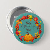 Herfst pompoen en herfstbladeren krans ronde button 7,6 cm (Voorkant /achterkant)