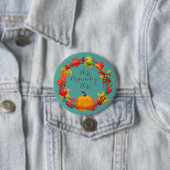 Herfst pompoen en herfstbladeren krans ronde button 7,6 cm (In situ)