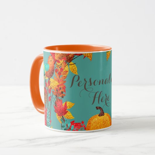 Herfst pompoen en herfstbladeren mok (Voorkant links)