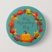 Herfst pompoen en herfstbladeren ronde button 7,6 cm (Voorkant)