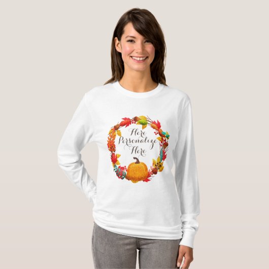 Herfst pompoen en herfstbladeren t-shirt (Voorkant volledig)