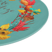 Herfst pompoen en herfstbladkrans blauwgroen sinaa snijplank (Hoek)