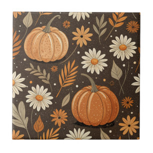 Herfst Pompoen en Madelief Bloemmotief Tegeltje
