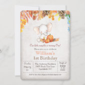 Herfst Pompoen en Olifant 1e Verjaardagsuitnodigin Kaart (Voorkant)