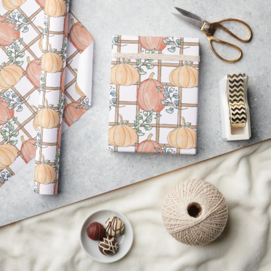 Herfst Pompoen en Plaid Ditsy Inpakpapier (Crafts)