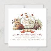 Herfst Pompoen en Woodland Animals Verjaardag Magnetische Uitnodiging (Voorkant)