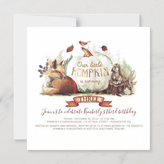 Herfst Pompoen en Woodland Animals Verjaardag Magnetische Uitnodiging (Voorkant)