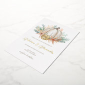 Herfst pompoen en zeeluiken rond kustlijn folie uitnodiging (Gedraaid)