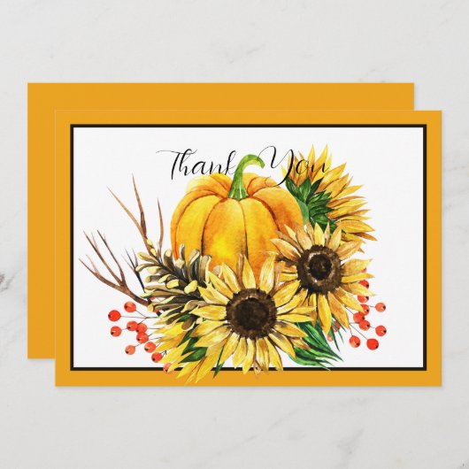 Herfst pompoen en zonnebloemen feestdagenkaart (Voorkant / Achterkant)