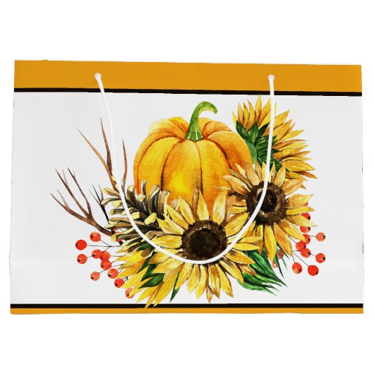 Herfst pompoen en zonnebloemen groot cadeauzakje (Achterkant)