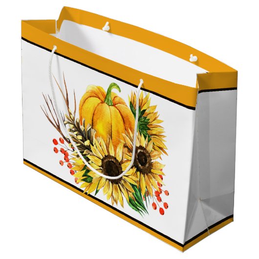 Herfst pompoen en zonnebloemen groot cadeauzakje (Achterkant Gekanteld)