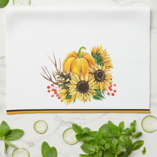 Herfst pompoen en zonnebloemen theedoek (Gevouwen)