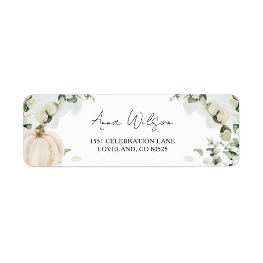 Herfst pompoen eucalyptus bruiloft retour adres etiket (Voorkant)