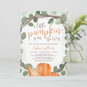 Herfst Pompoen Eucalyptus Krans Baby Shower Kaart (Staand voorkant)
