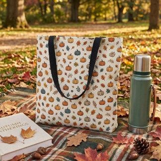 Herfst Pompoen & Fallend Blad Patroon Tote Bag