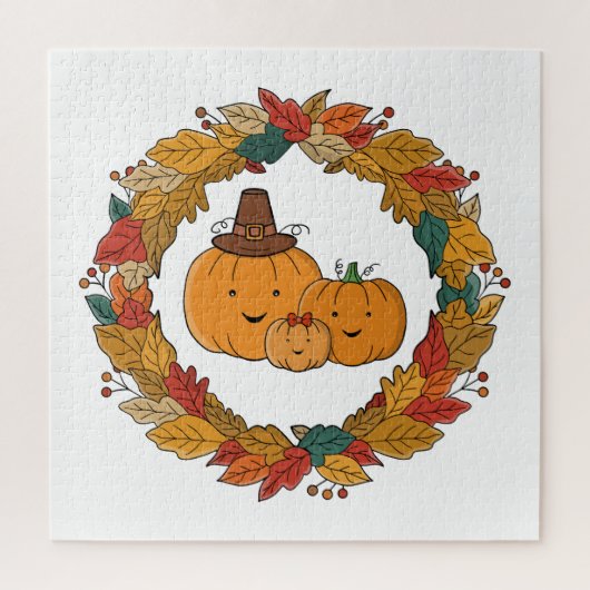 Herfst Pompoen Familie Krans Legpuzzel (Verticaal)