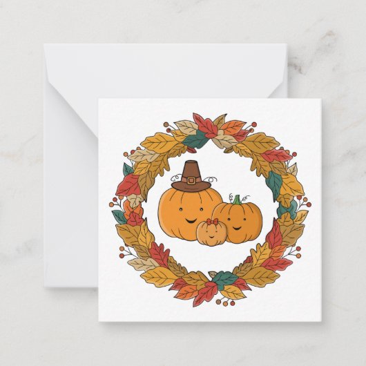 Herfst Pompoen Familie Krans Notitiekaartje (Voorkant)