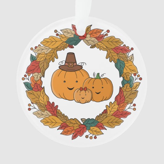 Herfst Pompoen Familie Krans Ornament (voorkant)