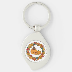 Herfst Pompoen Familie Krans Sleutelhanger