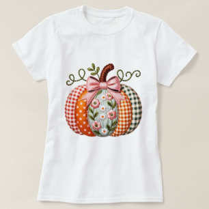 Herfst Pompoen Faux Borduurwerk Herfst Sinaasappel T-shirt